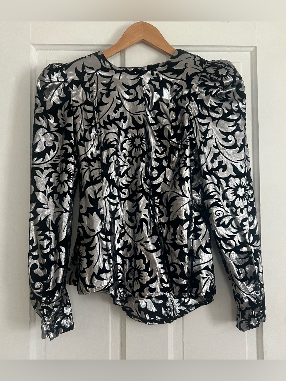 Vintage Cachet By Bari Protas Short Sleeve Metallic Blouse Size 7/8 80s Disco